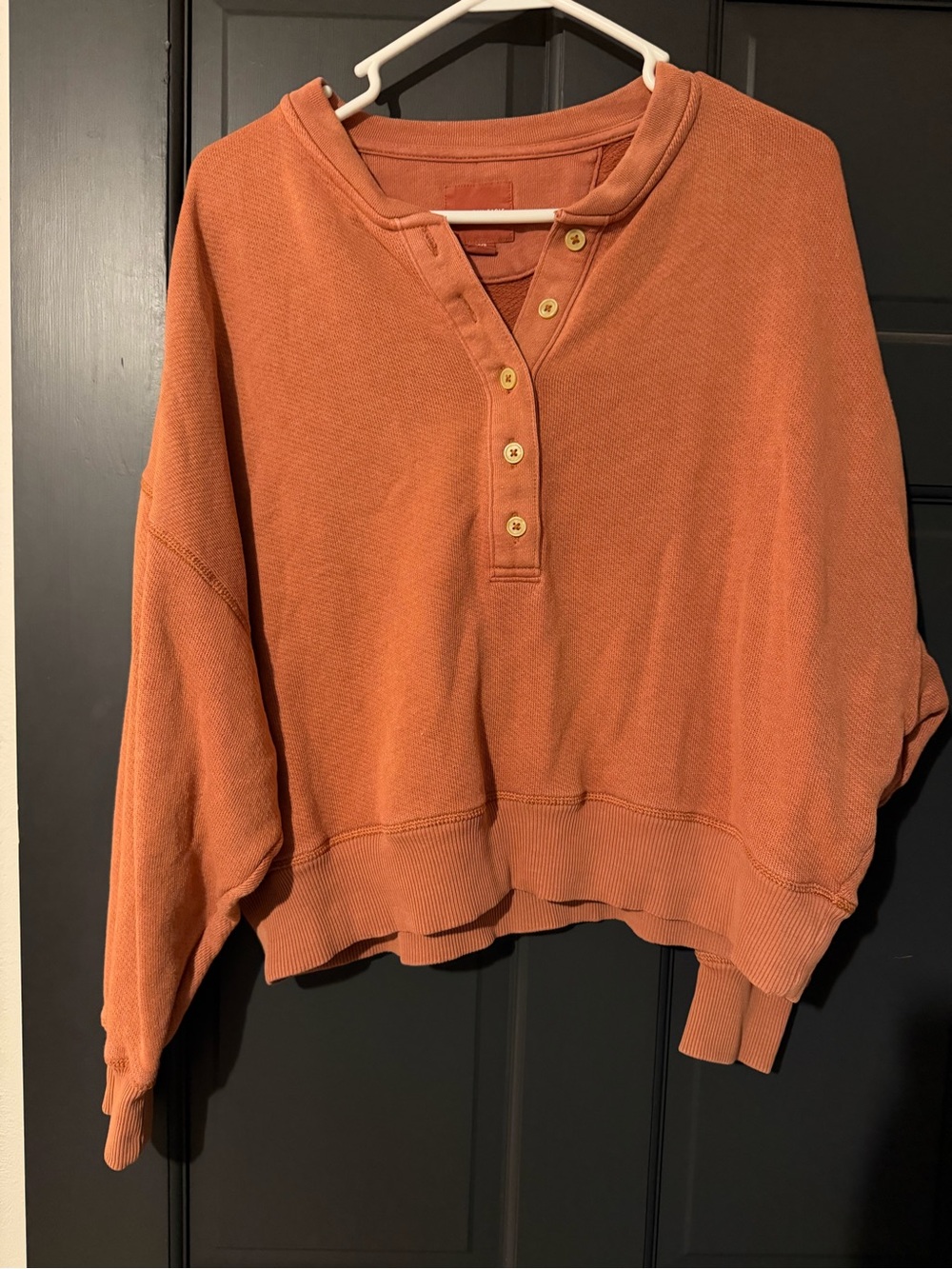 American Eagle Outfitters Women's Button Henley Pullover - Rust Orange